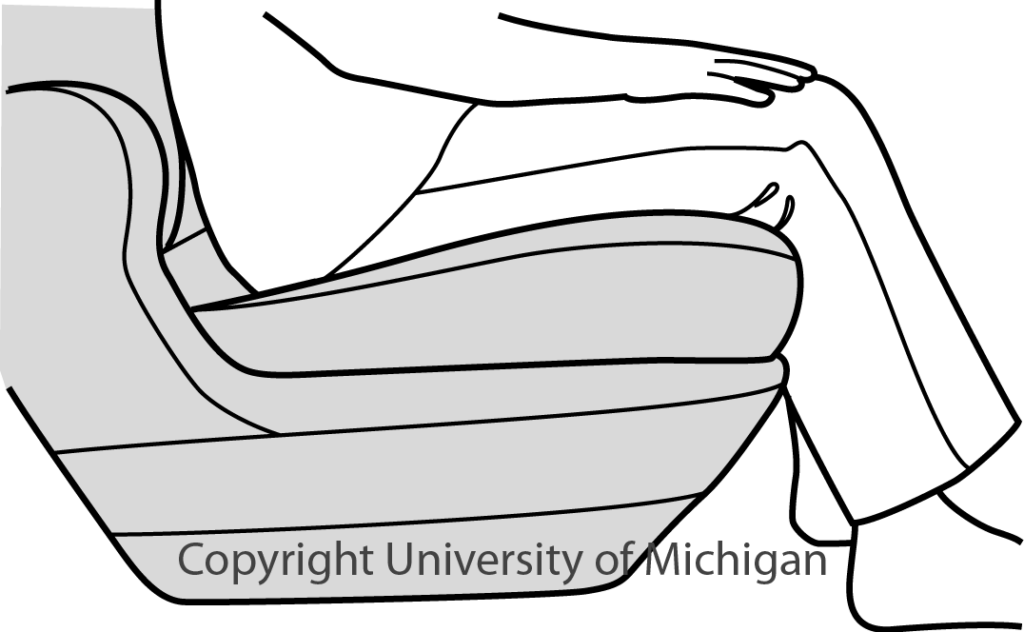 Diagram of larger child on vehicle seat.
